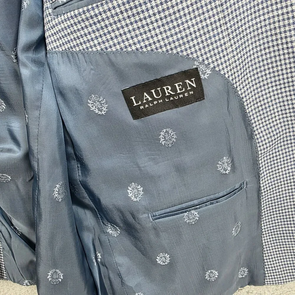 Lauren Ralph Lauren Blazer Men's  Size 44S Blue Gray Houndstooth Black Label